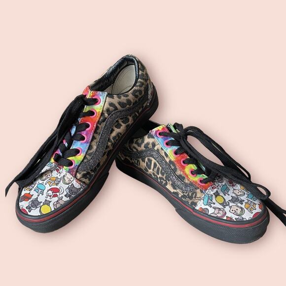 Vans Lace up Custom Leopard Sparkle Kitty Womens sz 5 Sneakers Shoes - Picture 2 of 12
